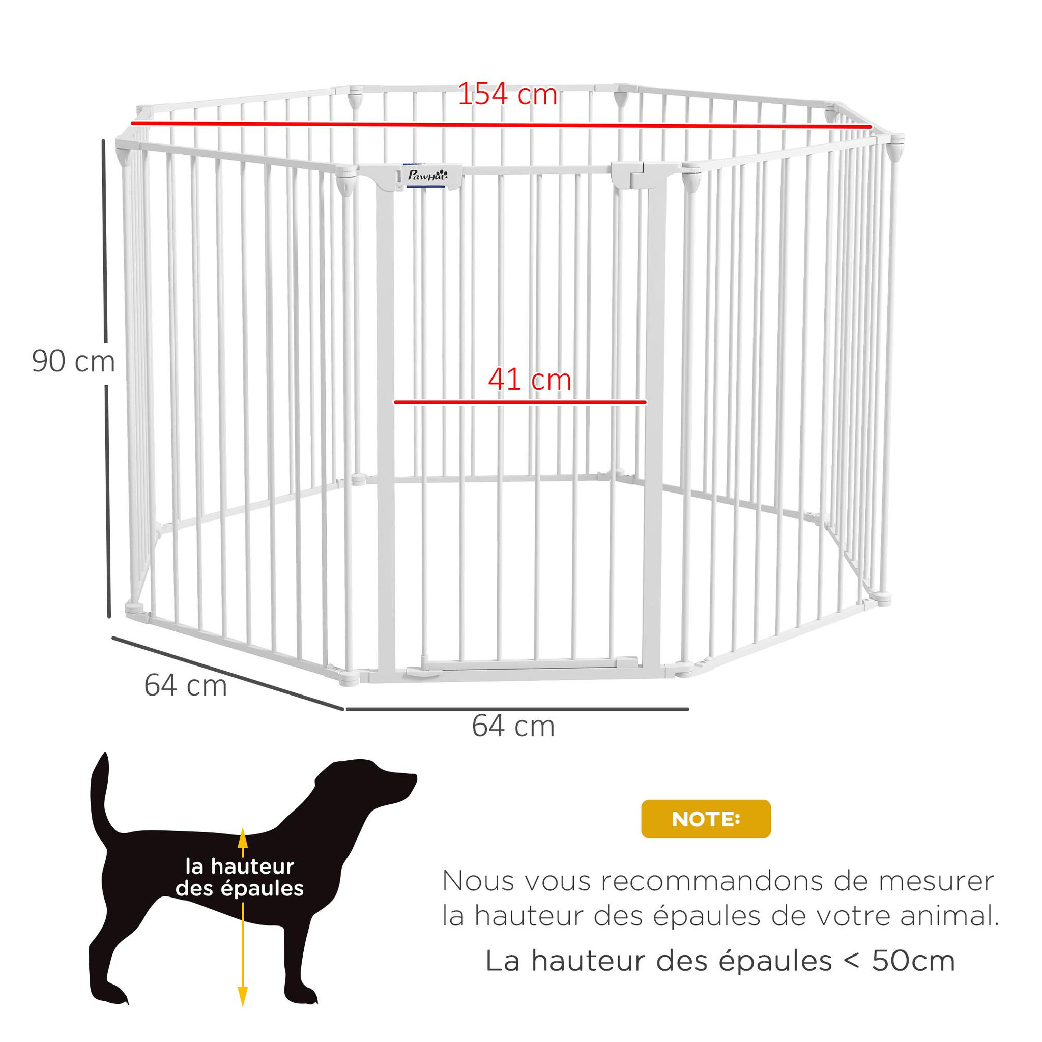 Voir la diapositive 3 : PAWHUT Barrière de sécurité parc enclos chien modulable pliable porte verrouillable intégrée 8 panneaux acier PP blanc