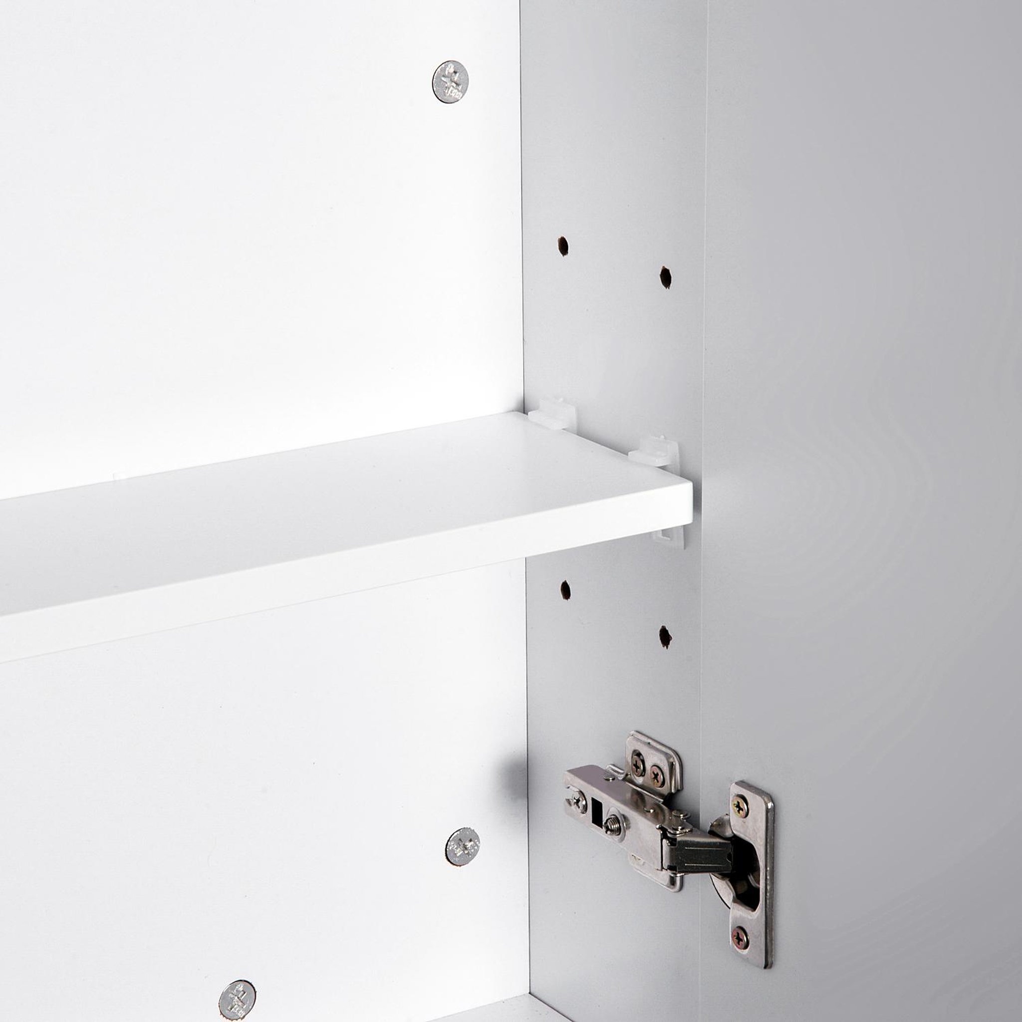 Voir la diapositive 5 : HOMCOM Armoire avec miroir en bois rangement salle de bain fermeture porte tampon MDF blanc