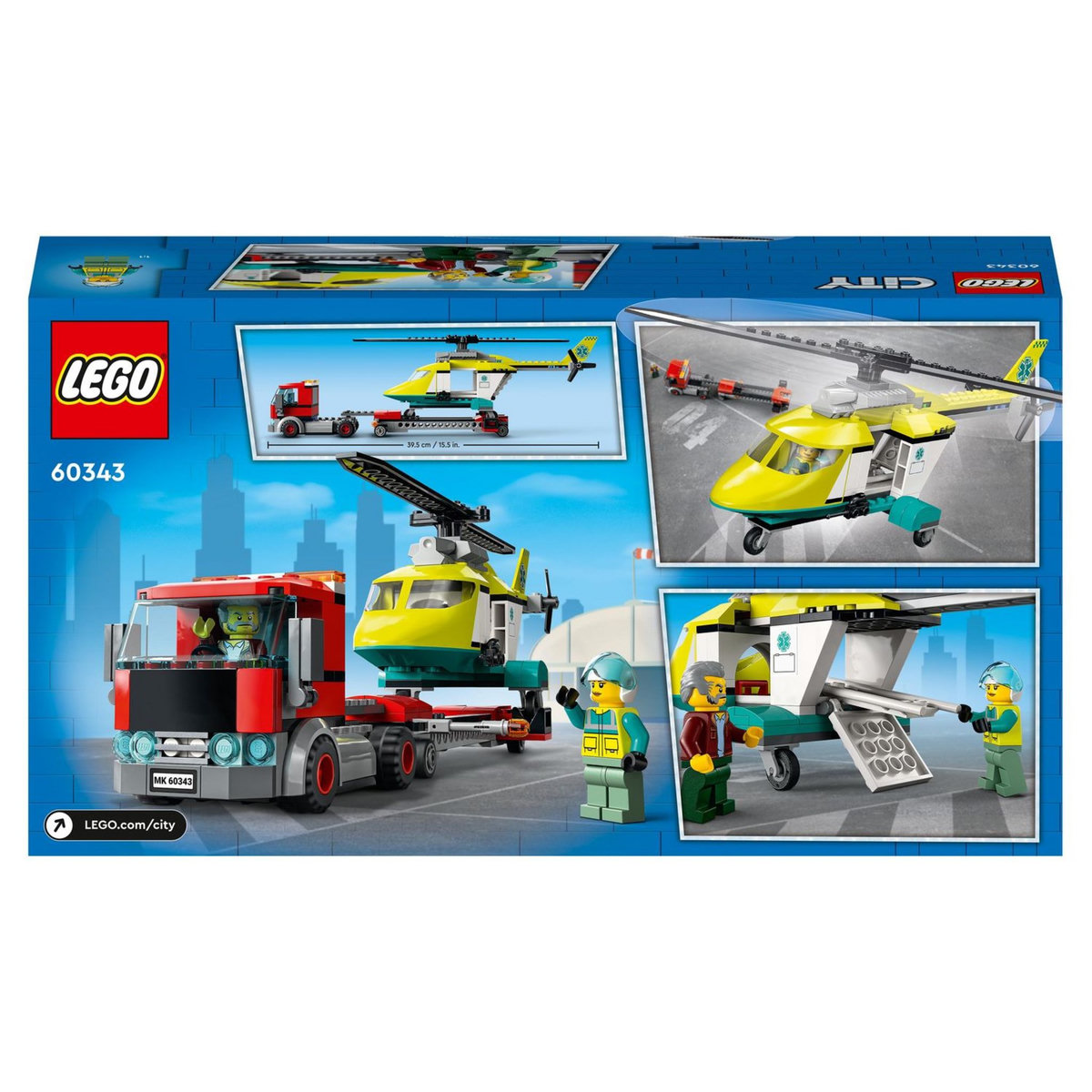 LEGO City Great Vehicles 60343 - Le Transport de L&rsquo;Hélicoptère de Secours, Jouet Camion