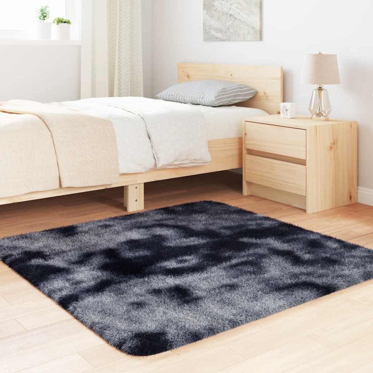VIDAXL Tapis shaggy a poils longs NAVARRA gris fonce 120x120 cm