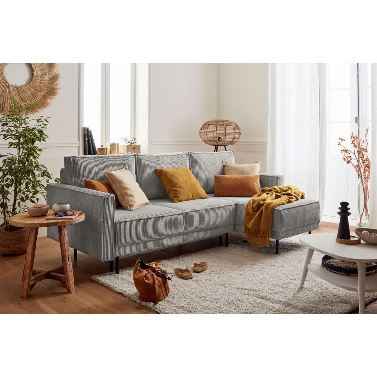 LISA DESIGN Charlie - canapé d'angle réversible - 4 places - convertible avec coffre - en velours côtelé