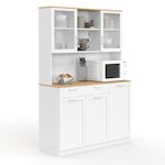 ID MARKET Buffet de cuisine vitré 120 cm VITO 5 portes + 1 tiroir blanc et plateau façon hêtre