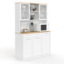 Voir la diapositive 1 : ID MARKET Buffet de cuisine vitré 120 cm VITO 5 portes + 1 tiroir blanc et plateau façon hêtre