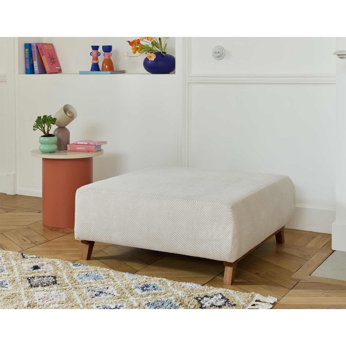 BEST MOBILIER Cristal - pouf modulable - 95 cm - en velours texturé