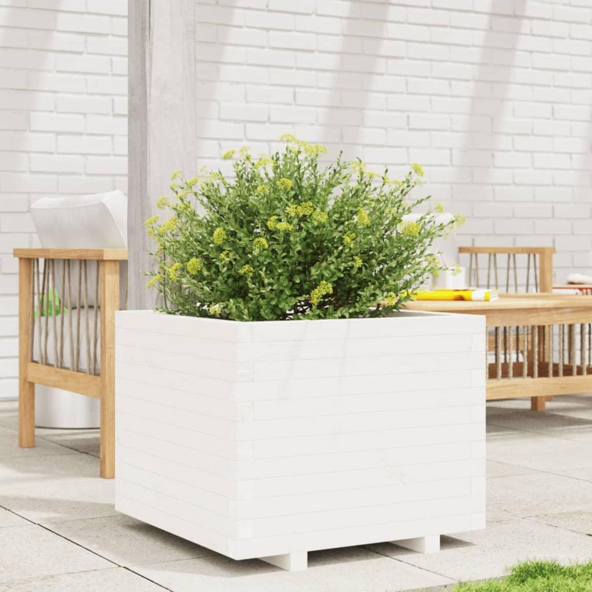 VIDAXL Jardiniere blanc 60x60x49,5 cm bois de pin massif
