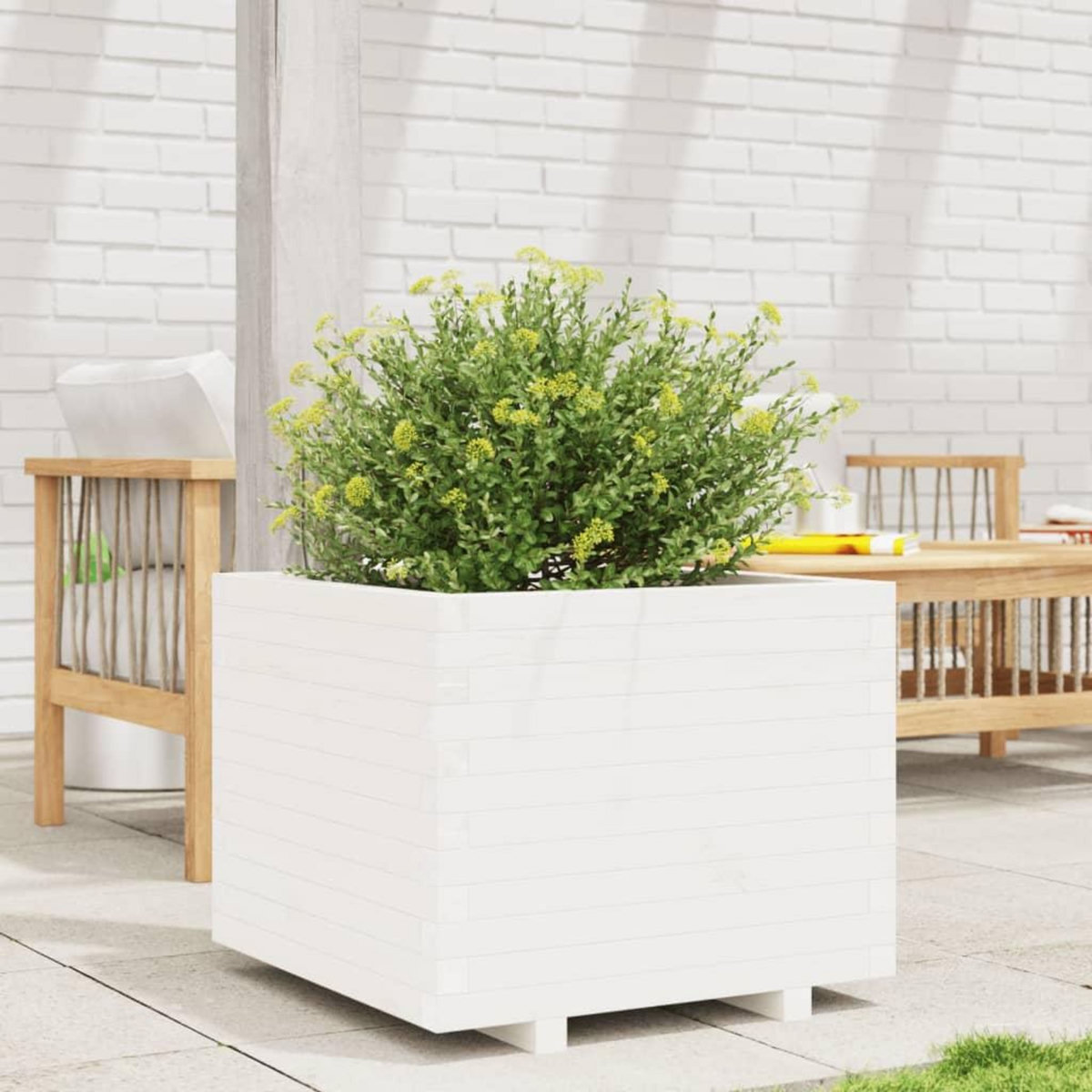 VIDAXL Jardiniere blanc 60x60x49,5 cm bois de pin massif
