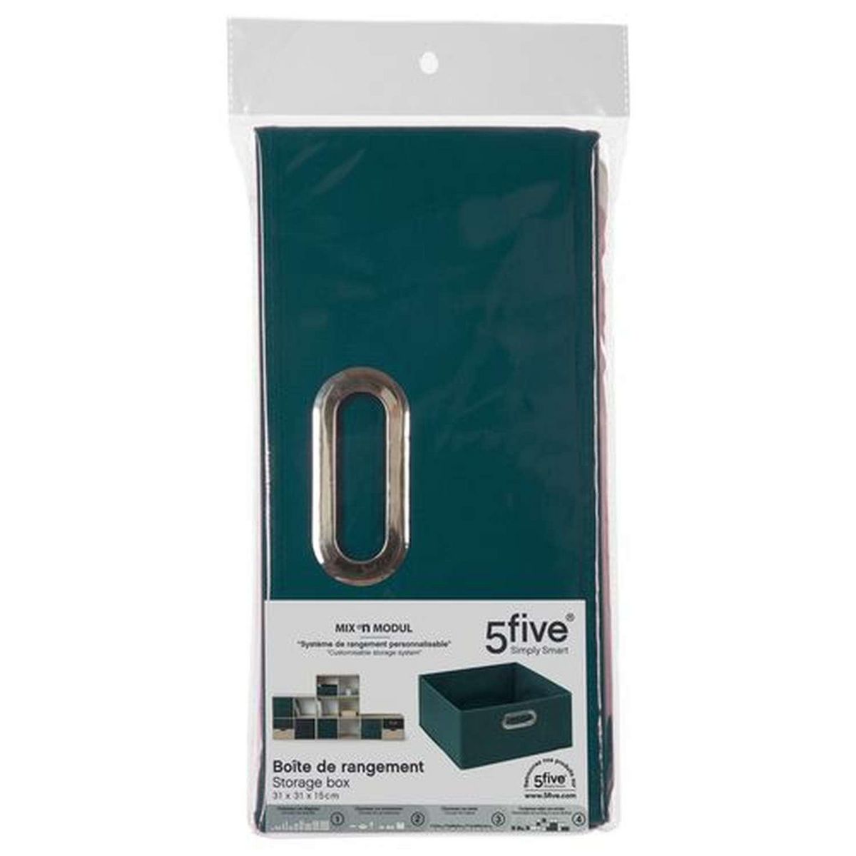 FIVE Lot de 2 boites de rangement en tissu - 31x31x15cm - Bleu Pétrol