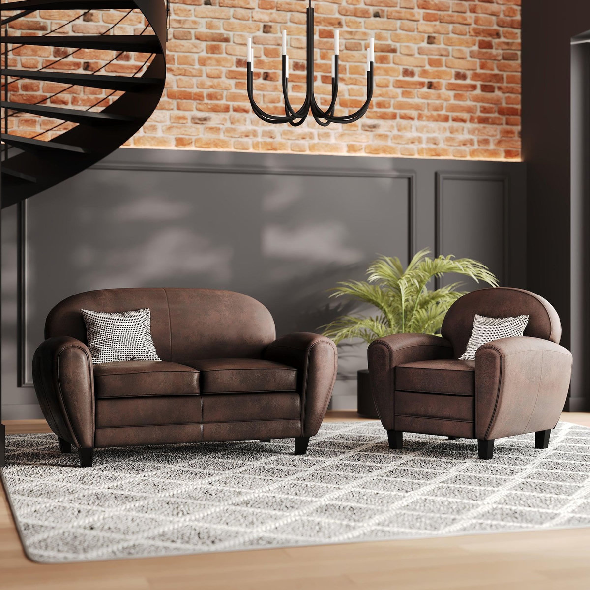 Rendez vous déco Ensemble canapé et fauteuil marron 3 places-Club