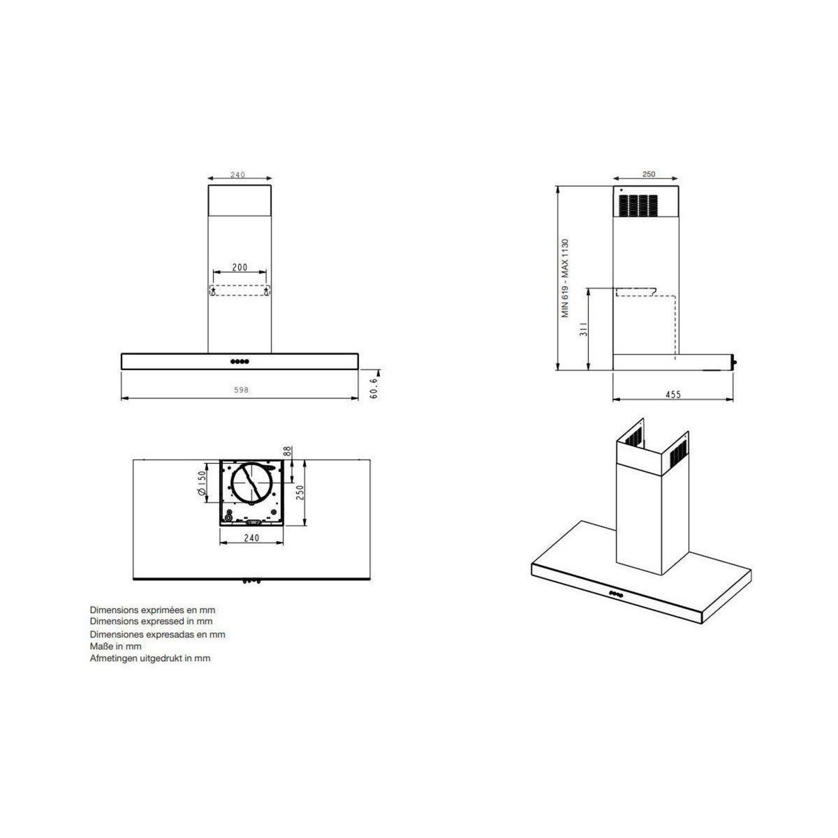 ESSENTIEL B Hotte décorative murale EHDB 61i