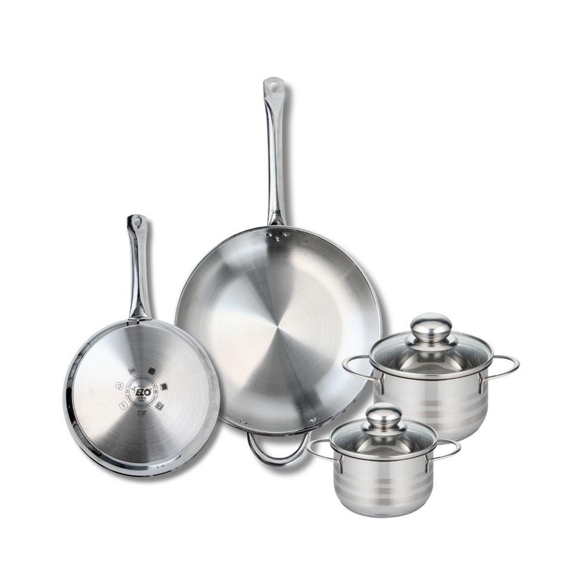 ELO Ensemble de 2 poêles de cuisson 24 et 32 cm et 2 faitouts 14 et 16 cm elo profi brillant