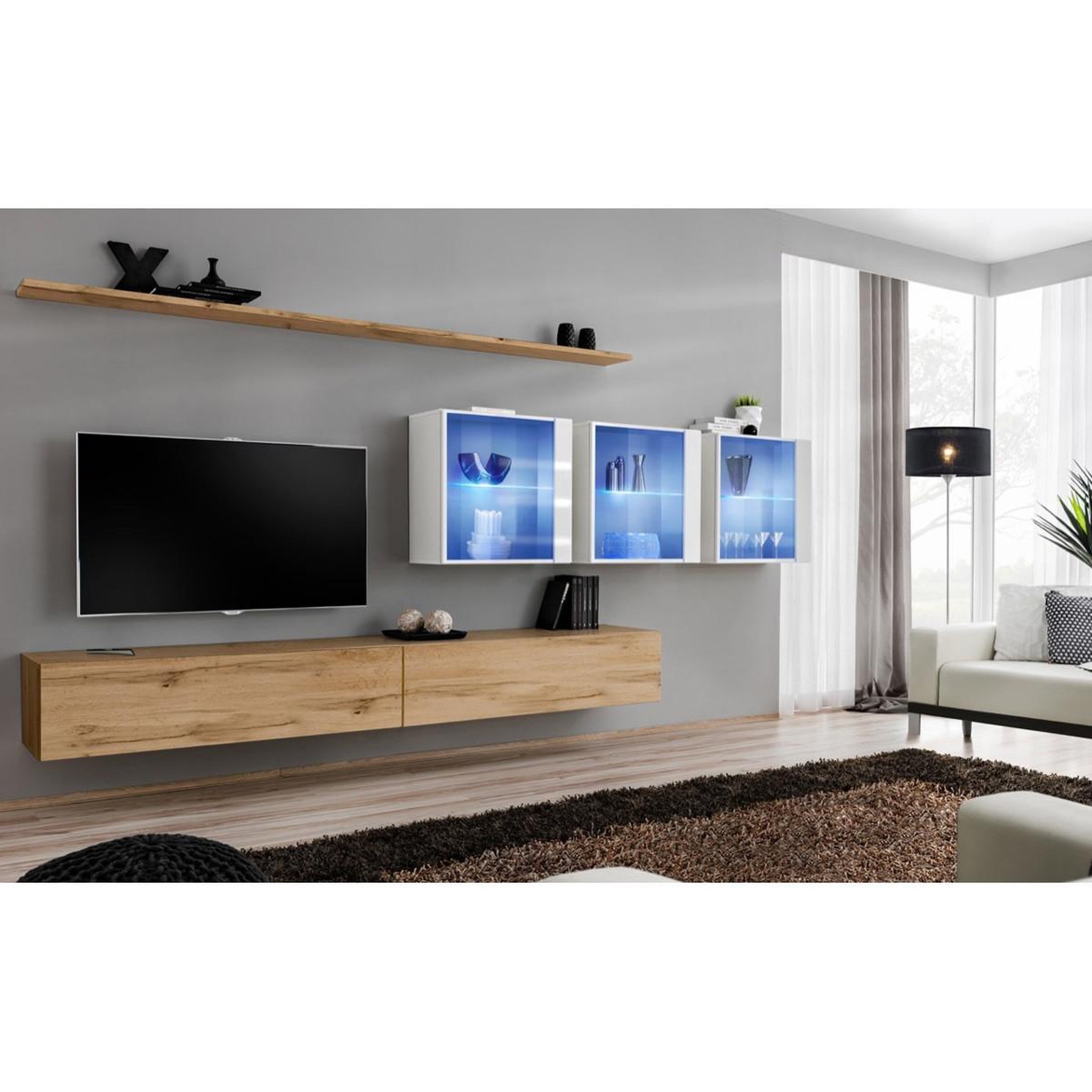 Voir la diapositive 2 : Paris Prix Meuble tv mural design  switch xvii  340cm naturel & blanc