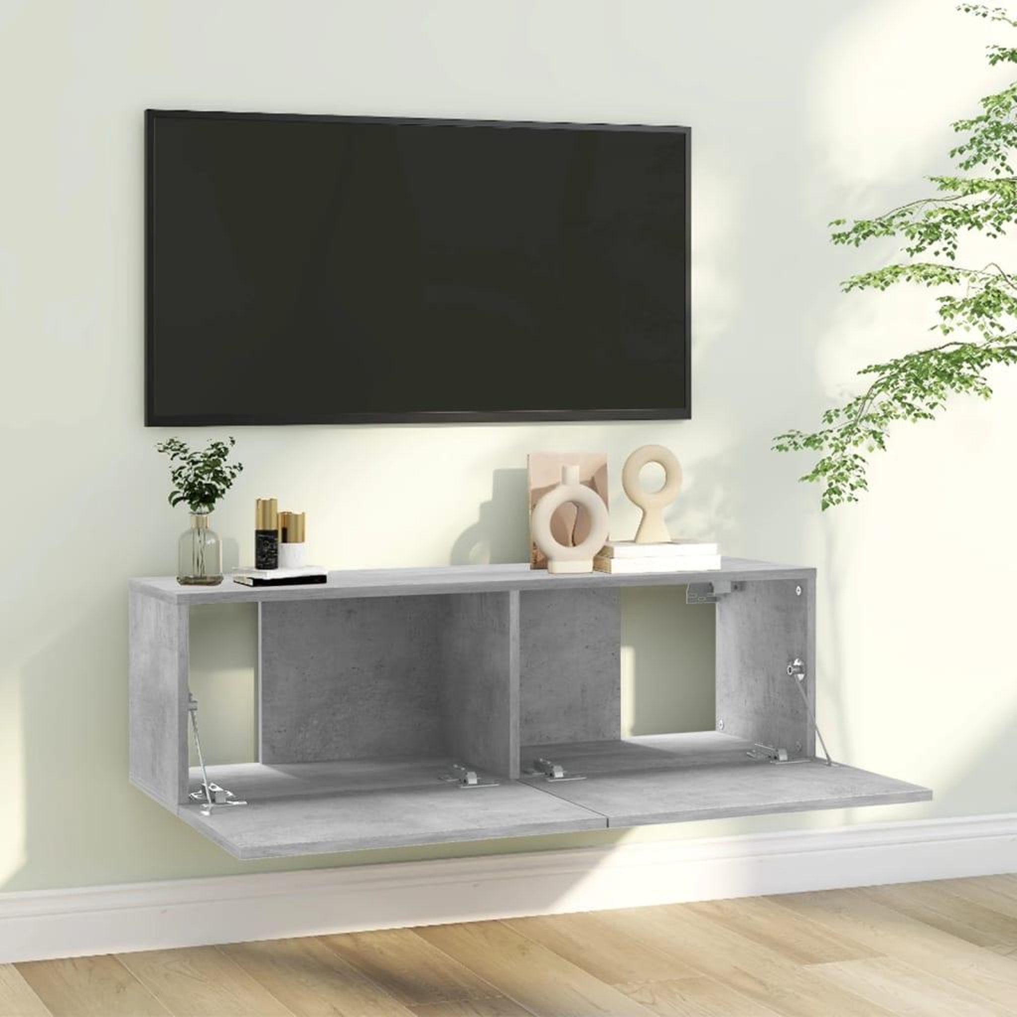 Voir la diapositive 3 : VIDAXL Meuble TV Gris beton 100x30x30 cm Bois d'ingenierie