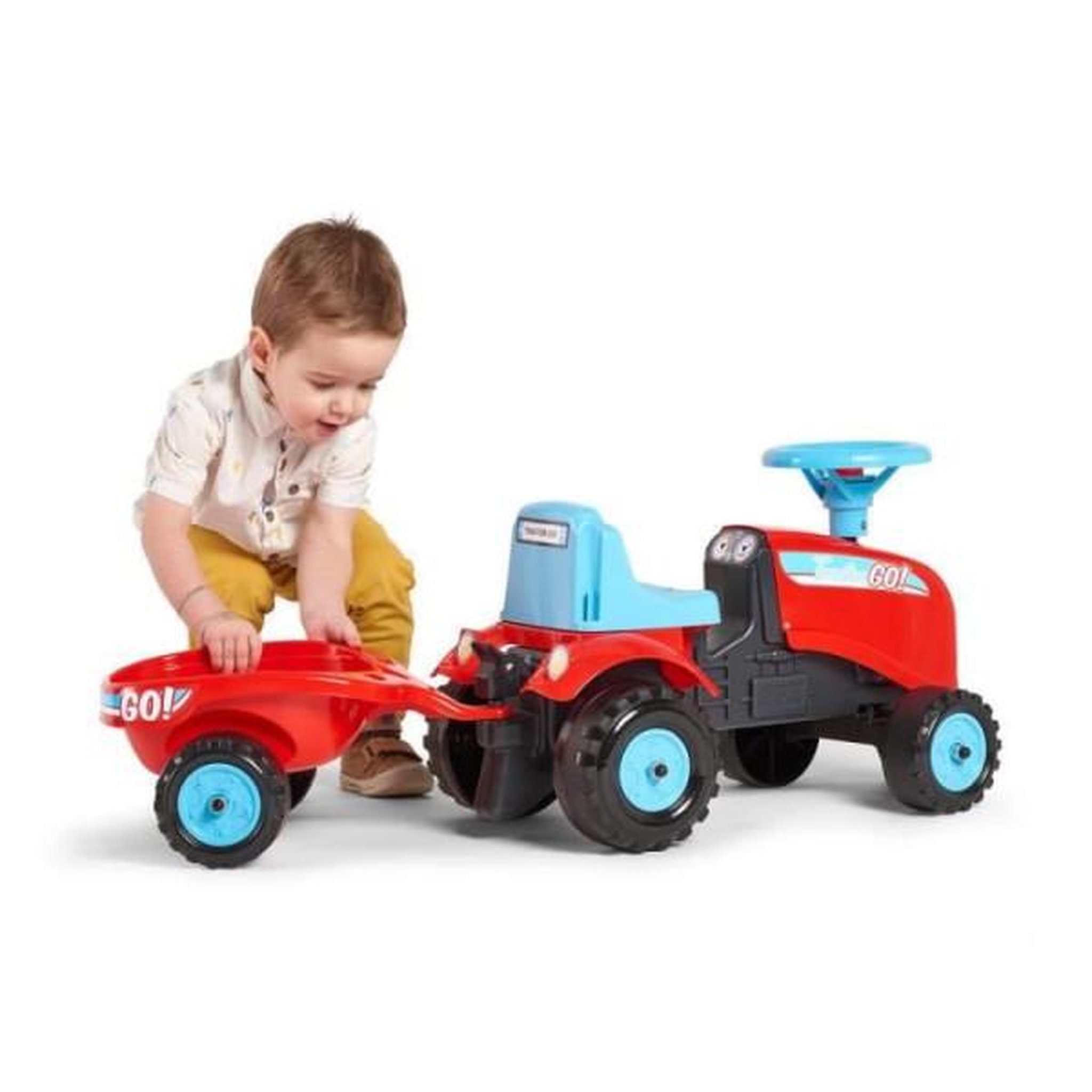 Voir la diapositive 5 : FALK Porteur Trotteur  avec remorque - FALK - Tractor Go! - Des 12 mois - 100% Fabriqué en France - 40% de plastique recyclé