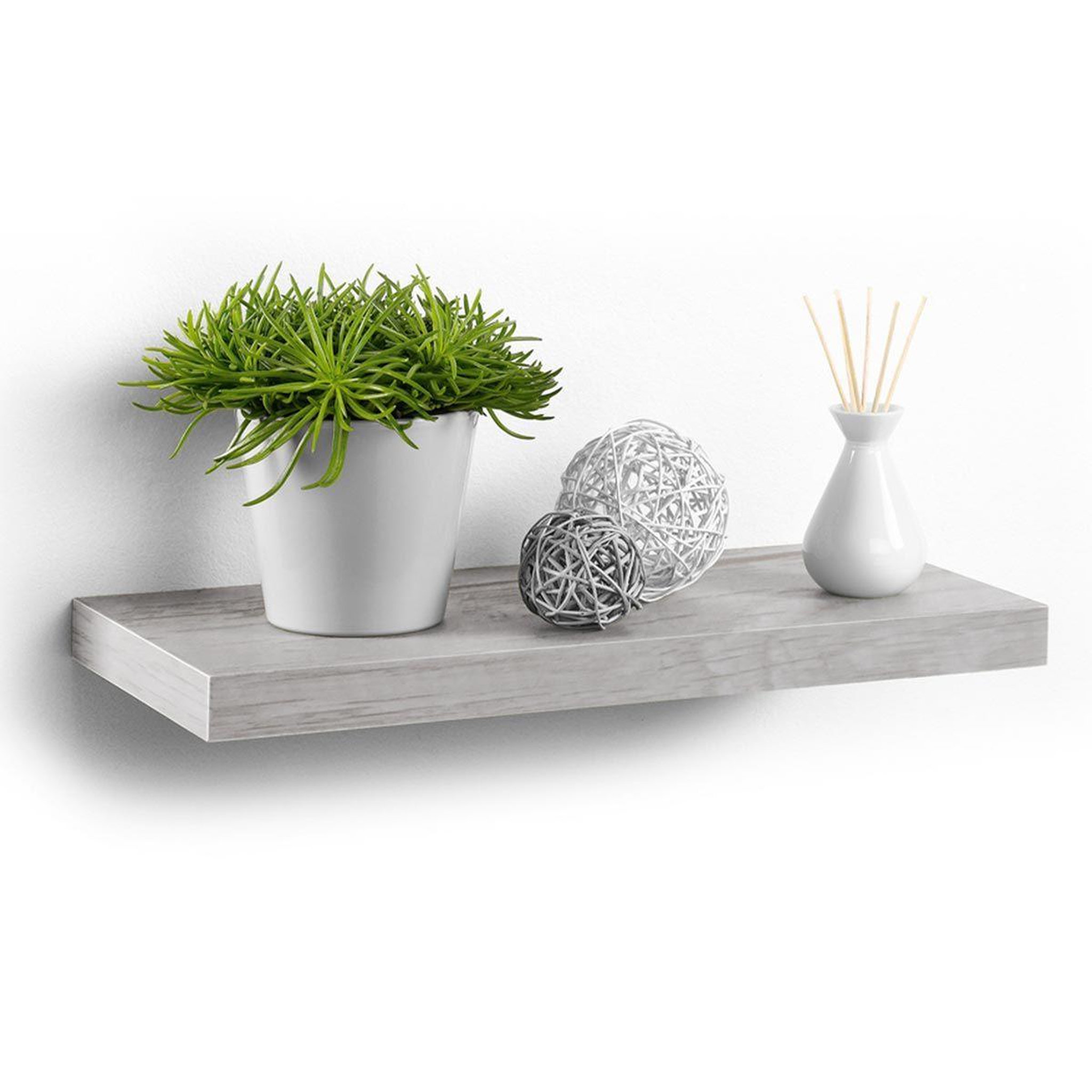 Voir la diapositive 1 : HOMEA Étagère murale design  flottante  50cm chêne blanchi