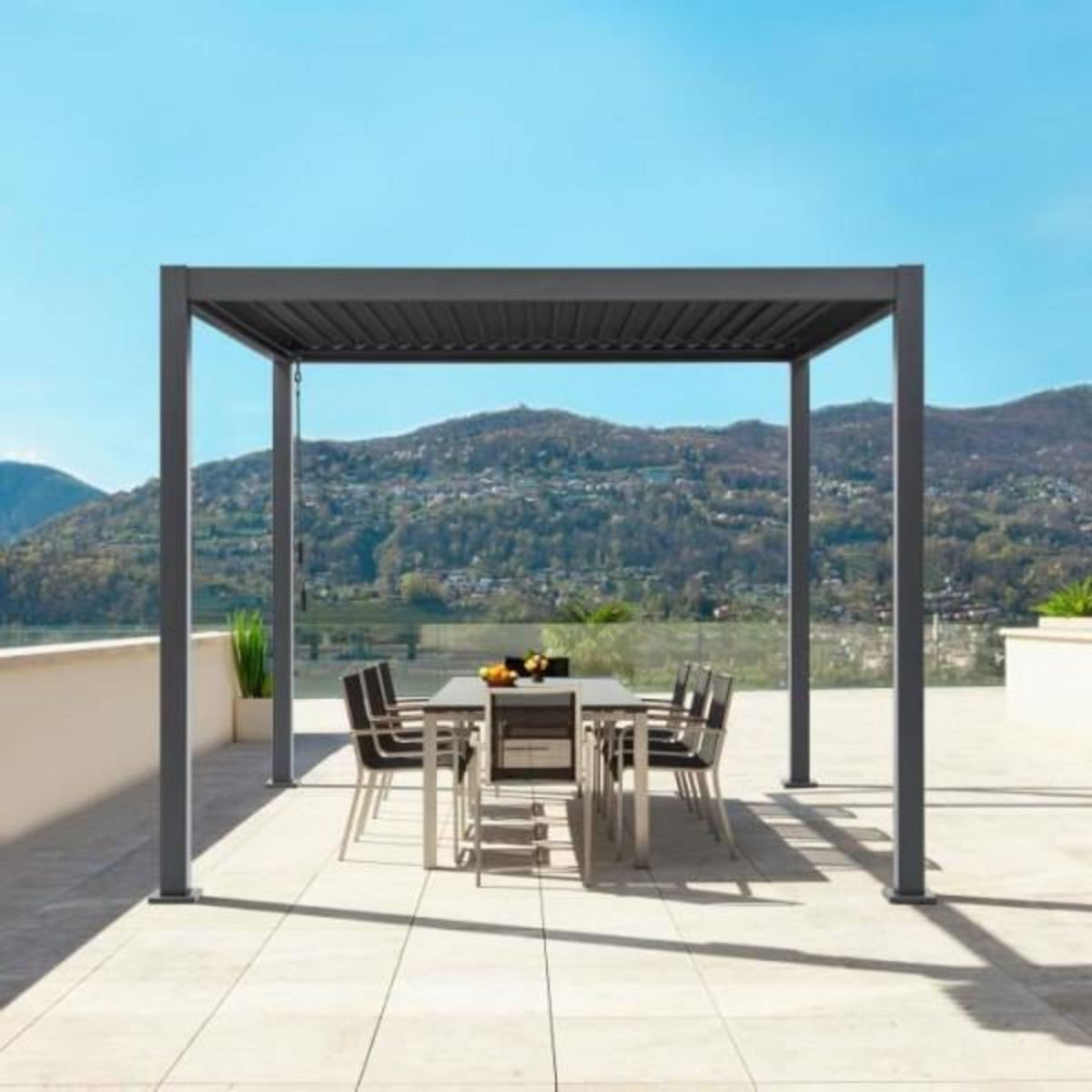 MARKET24 Pergola bioclimatique GAYA - Structure en aluminium et en acier - 290x290xH240 cm - Gris