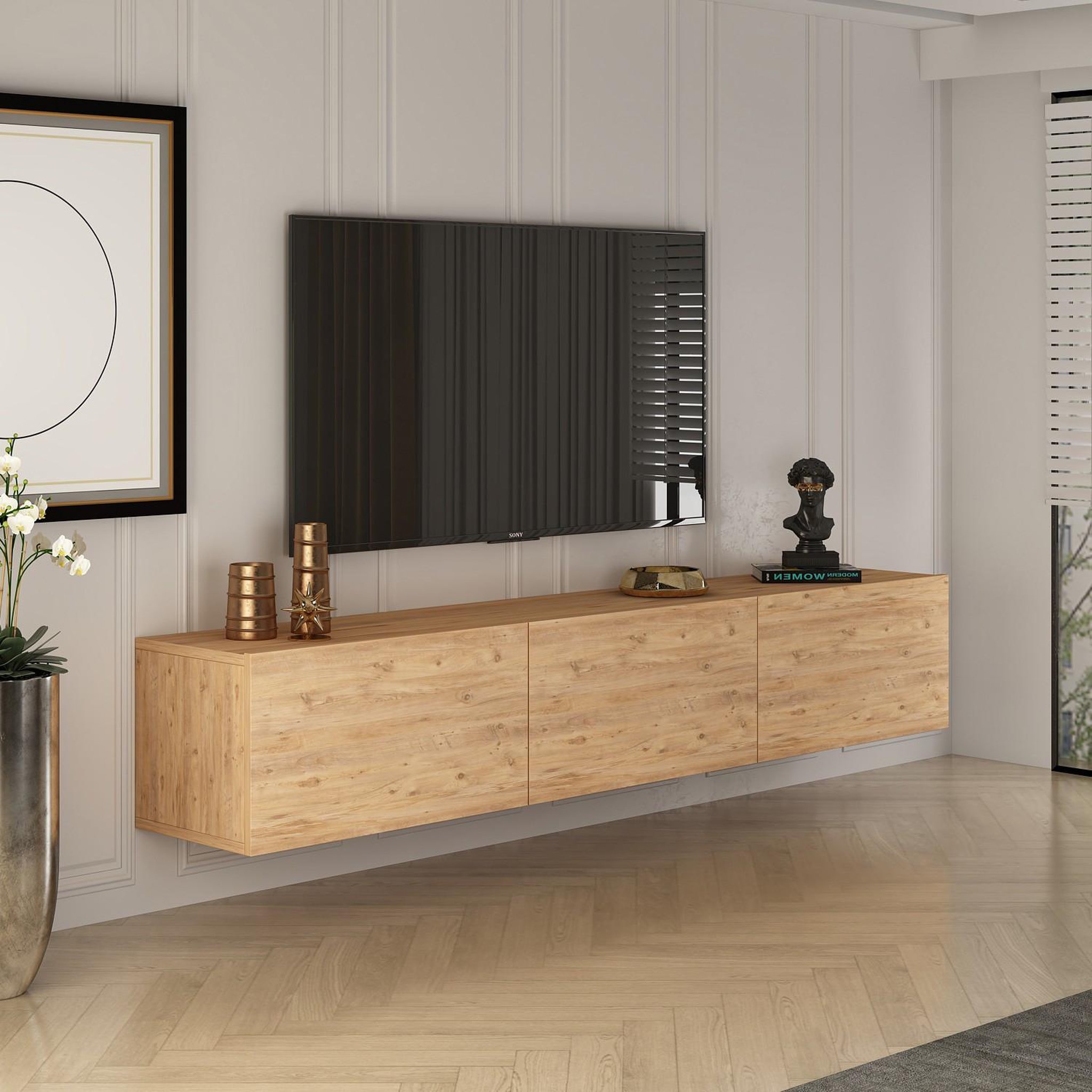 Voir la diapositive 3 : Habitat et Jardin Meuble tv en bois  west  150 x 32 x 30 cm - pin atlantique