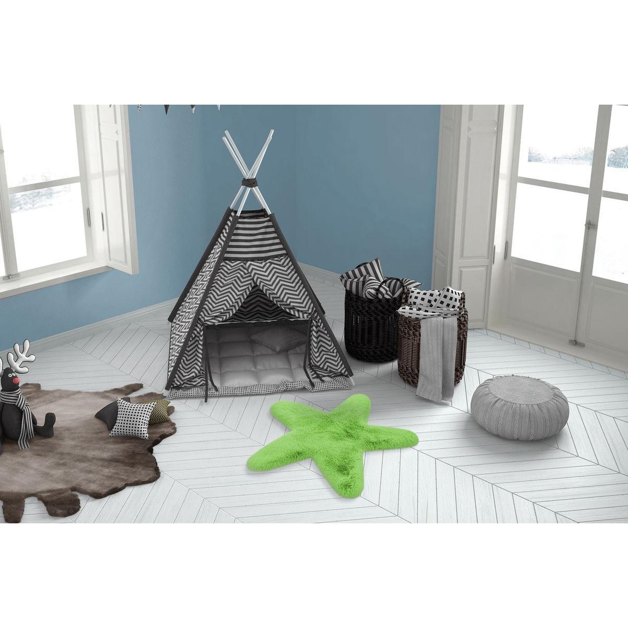 Voir la diapositive 4 : Paris Prix Tapis déco enfant  lovely star  60x63cm vert