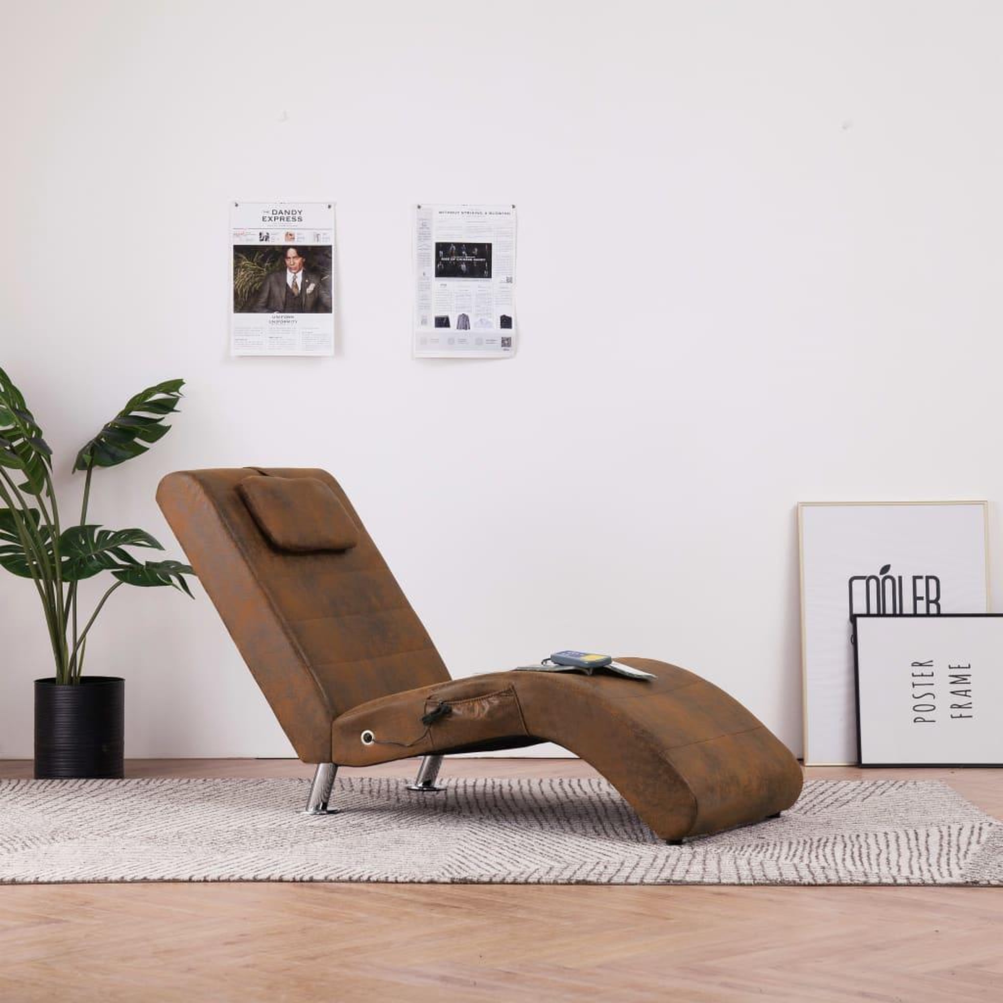 Voir la diapositive 1 : VIDAXL Chaise longue de massage avec oreiller Marron Similicuir daim