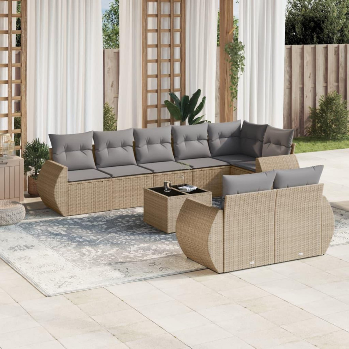 VIDAXL Salon de jardin avec coussins 9 pcs beige resine tressee