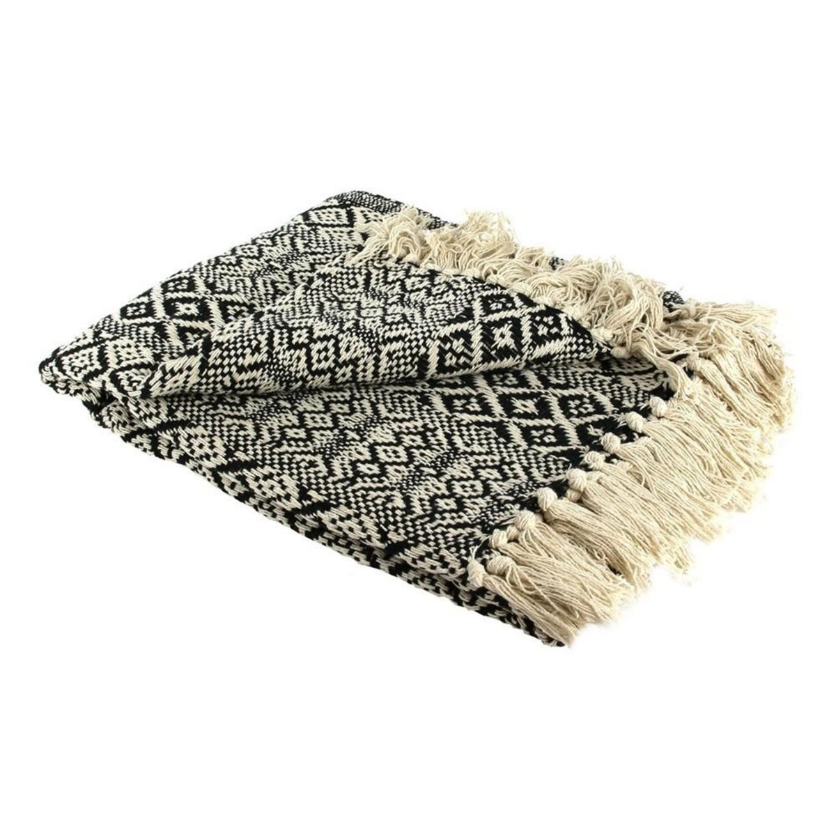 The Home Deco Factory Plaid ethnique frange motif carreaux 120x150cm