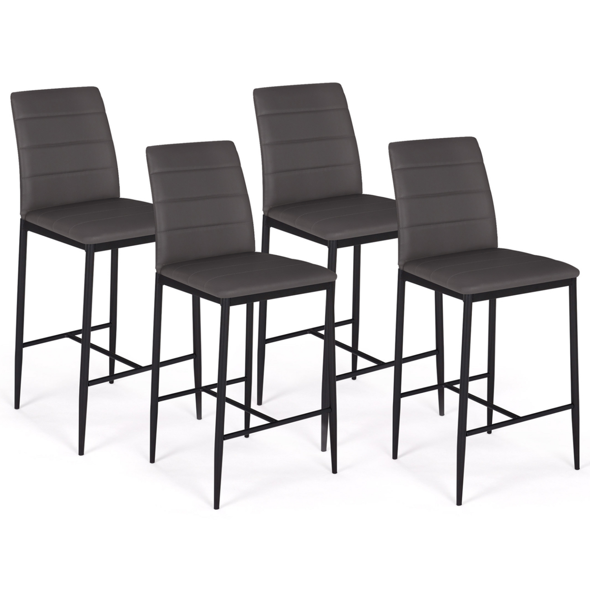 ID MARKET Lot de 4 tabourets ROMANE en PVC gris design contemporain chaises de bar rembourrées