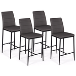 ID MARKET Lot de 4 tabourets ROMANE en PVC gris design contemporain chaises de bar rembourrées