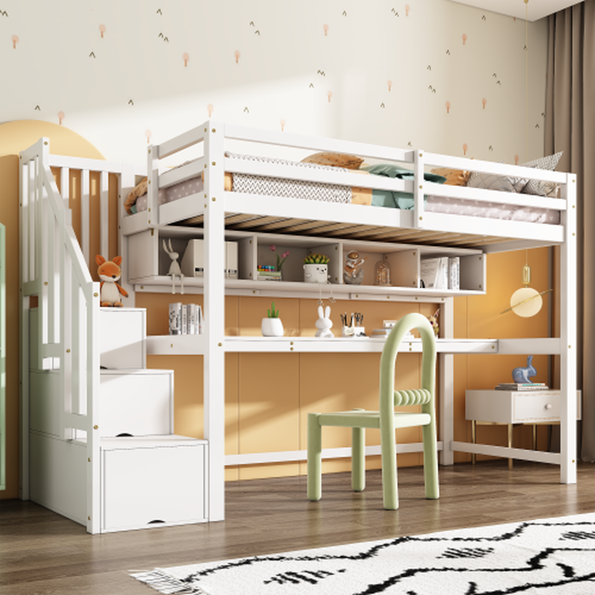 Voir la diapositive 4 : MERAX Lit combiné enfant 90x200 cm coloris blanc bois massif
