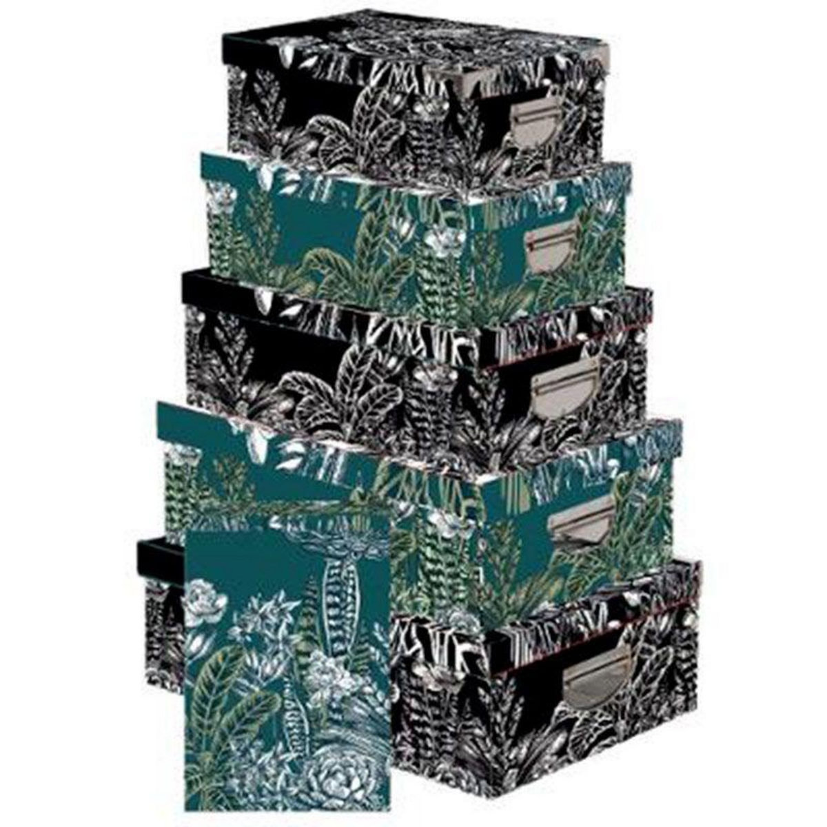  Lot de 6 Boîtes de Rangement  Black Floral  48cm Noir & Vert