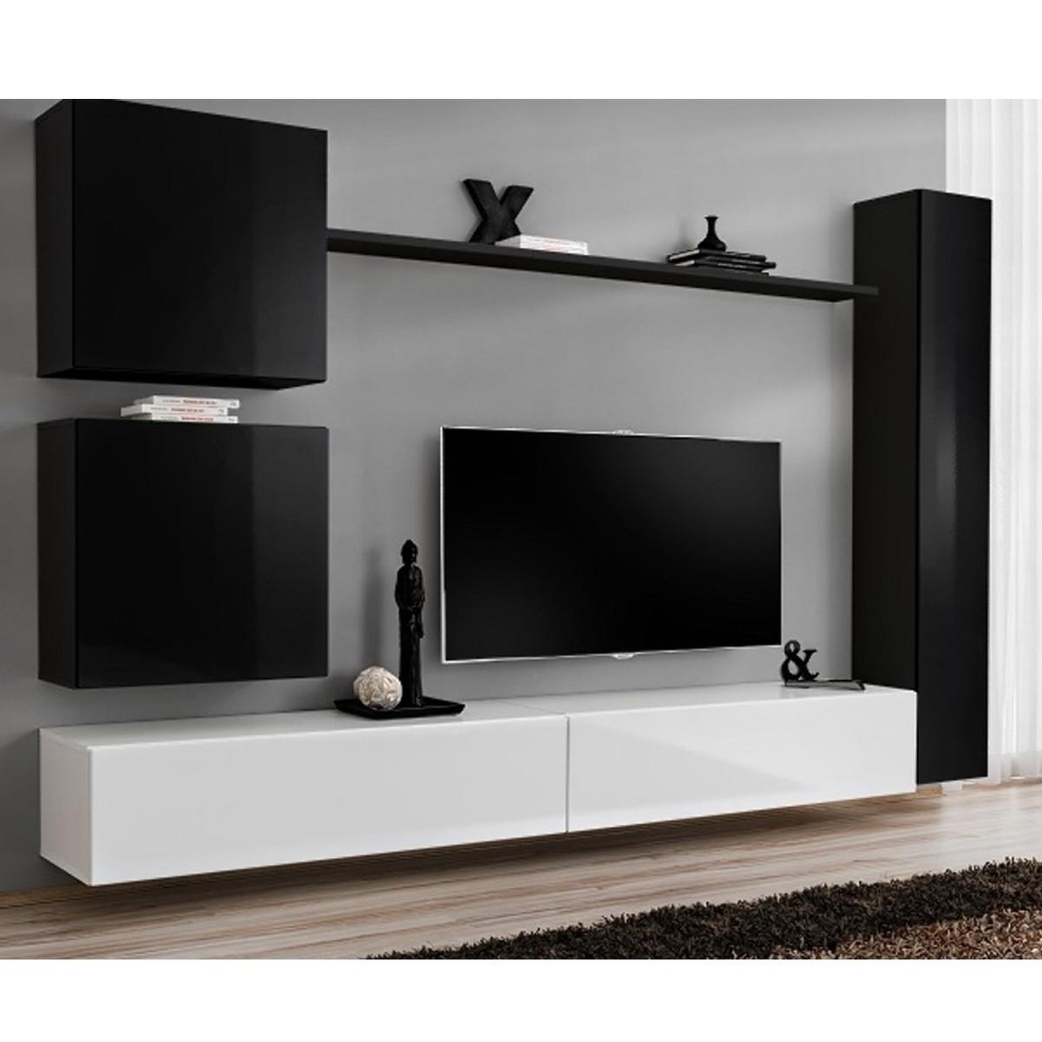 Paris Prix Meuble tv mural design  switch viii  280cm noir & blanc