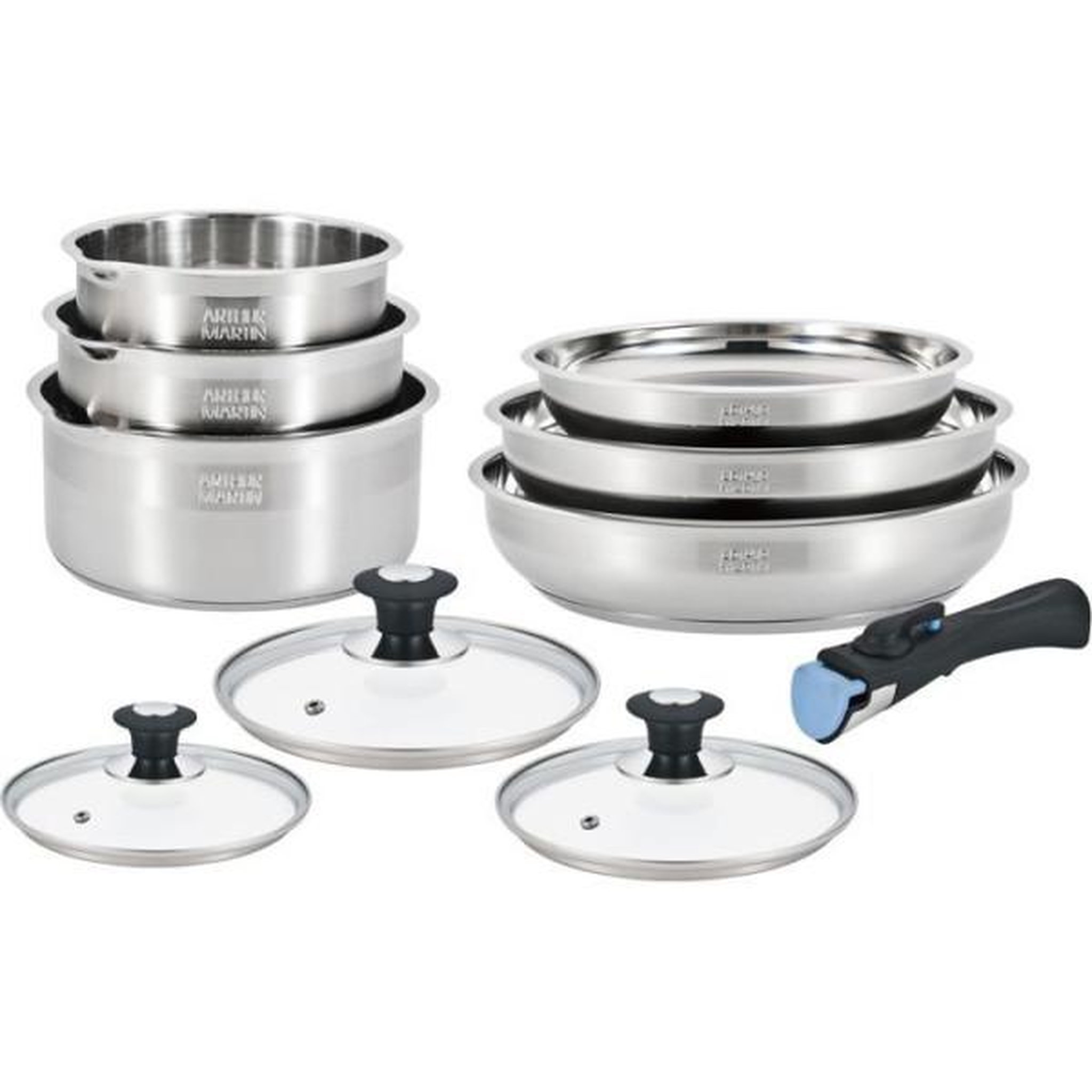 Arthur Martin Batterie de cuisine - induction - ARTHUR MARTIN - AM0006 - acier inoxydable 18/10 - 10 pieces - poignée amovible