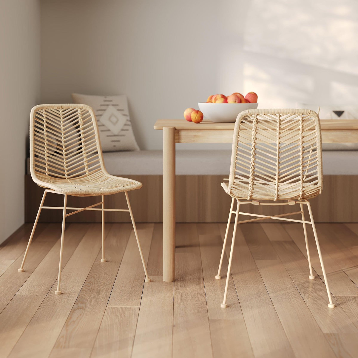 MAISON PAVANE Lot de 2 chaises en rotin naturel et pieds beiges-Tamara