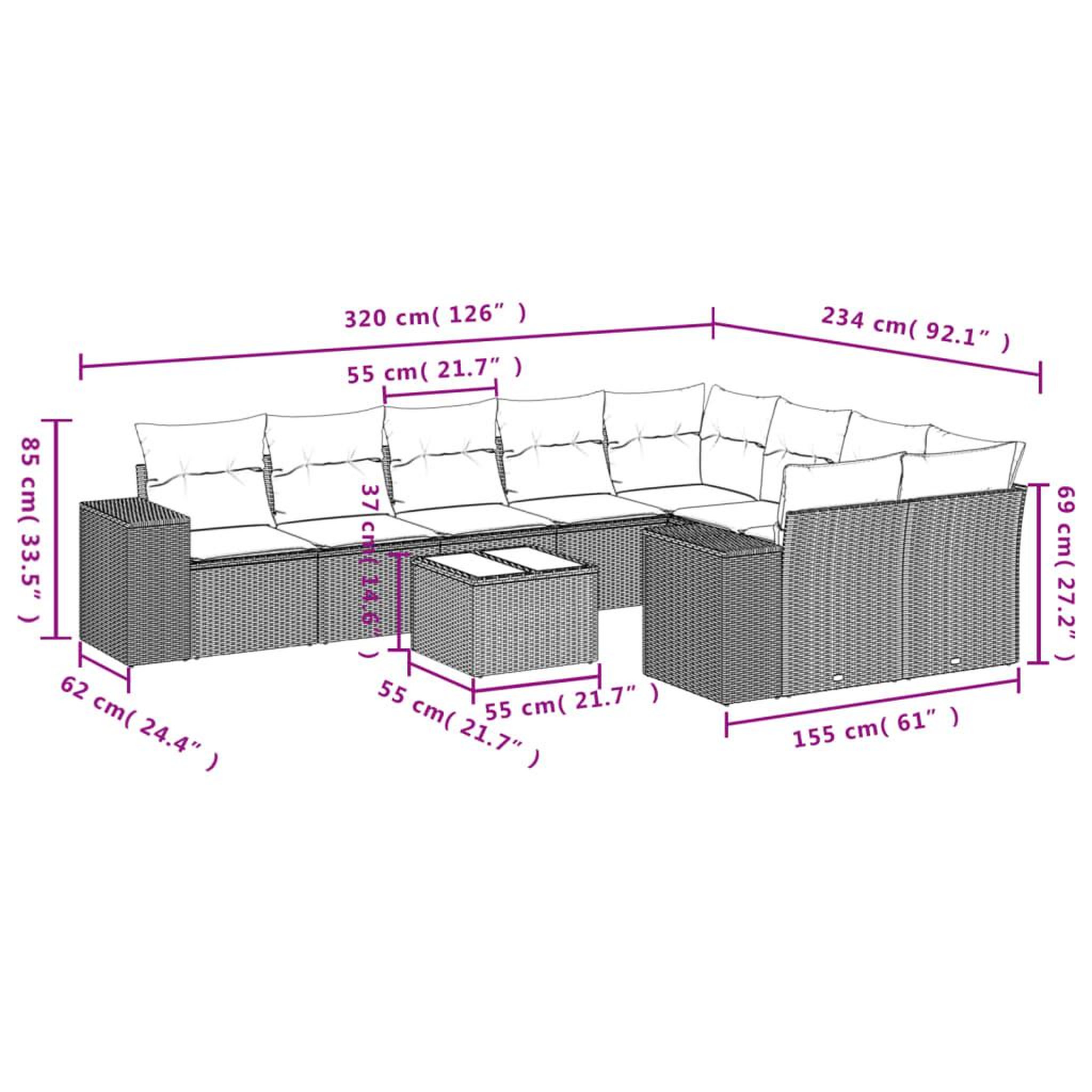 Voir la diapositive 6 : VIDAXL Salon de jardin avec coussins 10 pcs gris resine tressee