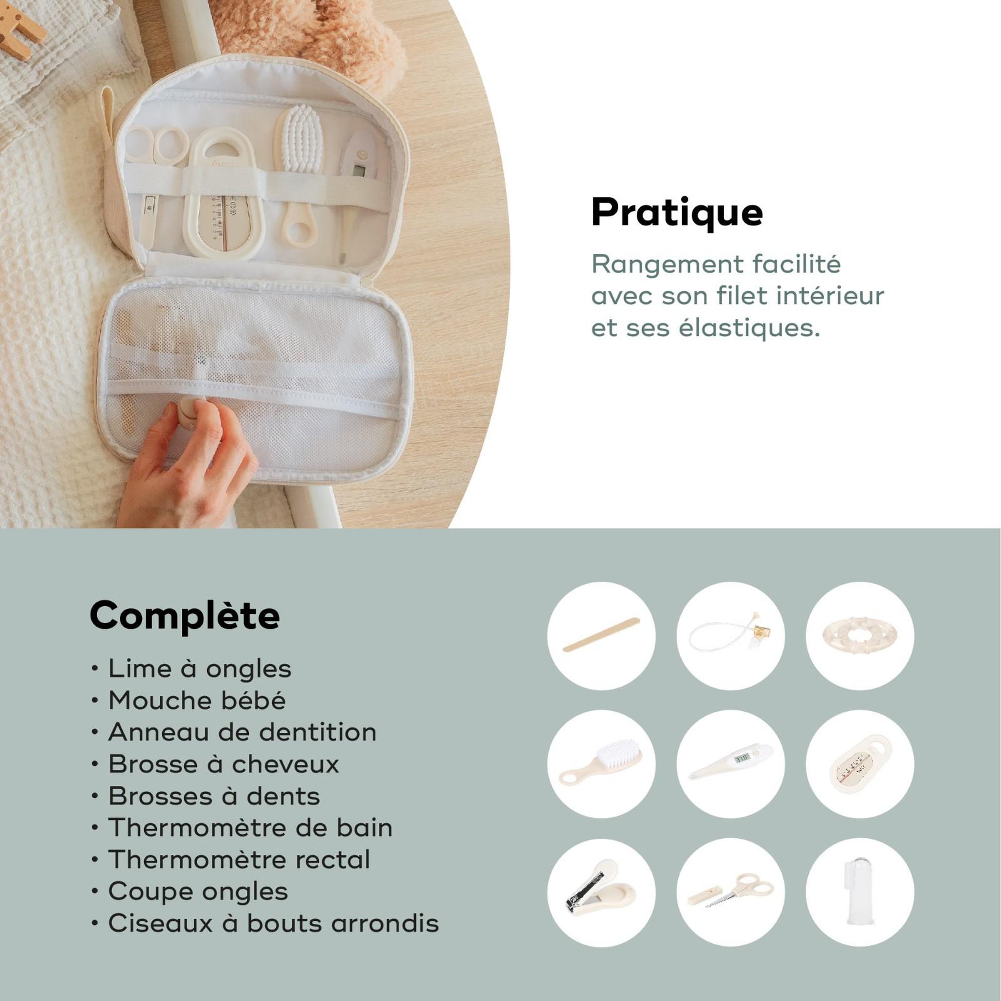 Voir la diapositive 4 : BABYMOOV Trousse de soin sable babymoov - 9 accessoires essentiels