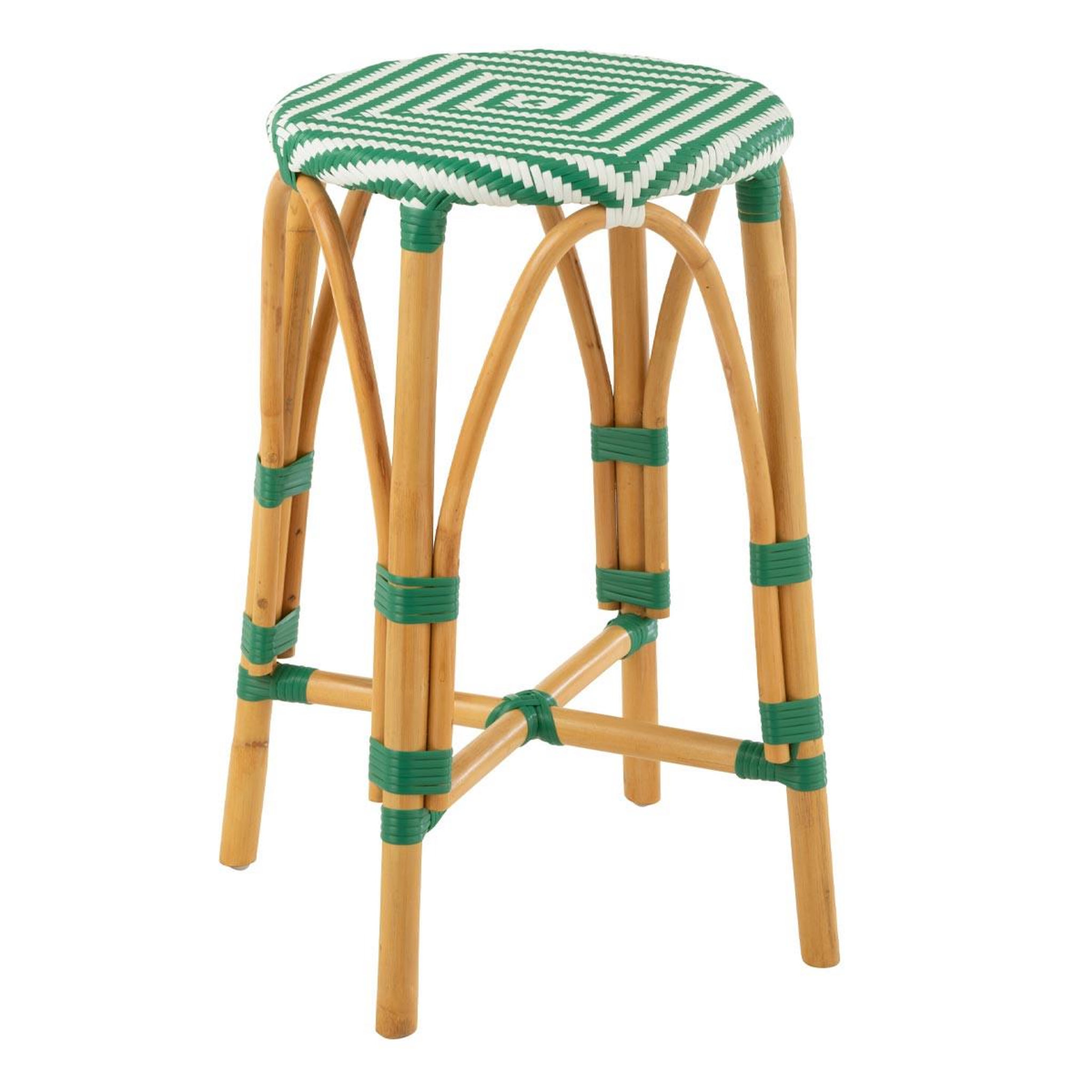 J-LINE Tabouret de Bar en Rotin  Danial  65cm Vert Foncé