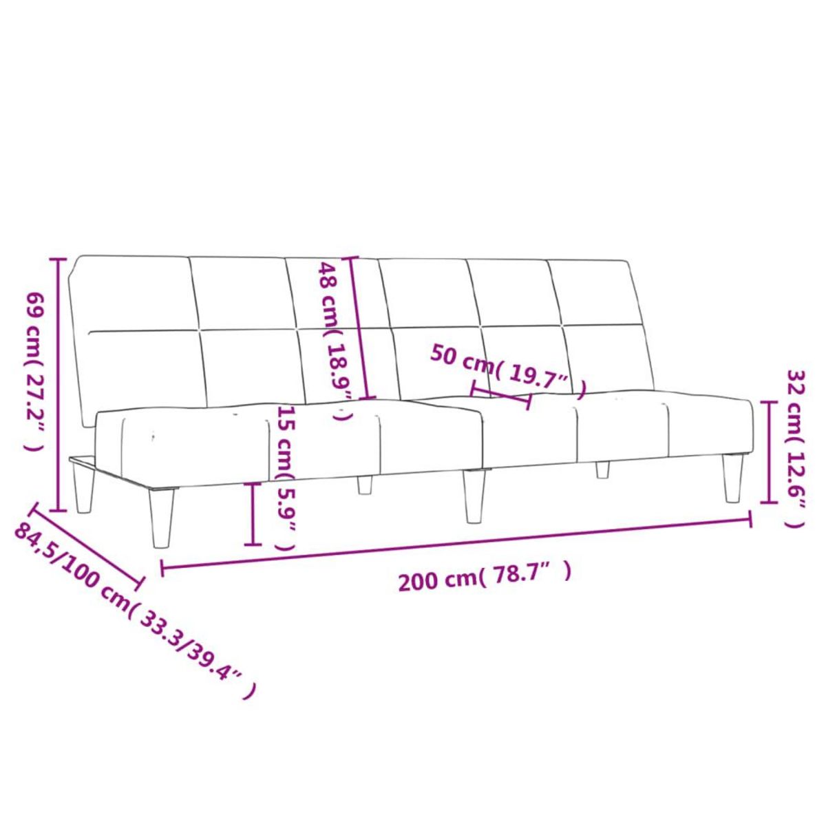 VIDAXL Canape-lit a 2 places tissu