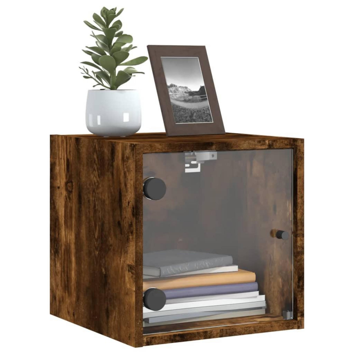 VIDAXL Tables de chevet et portes vitrees 2 pcs chene fume 35x37x35 cm