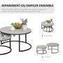 Voir la diapositive 5 : HOMCOM Lot de 2 tables basses rondes gigogne empilables plateau MDF gris et pieds en métal noir