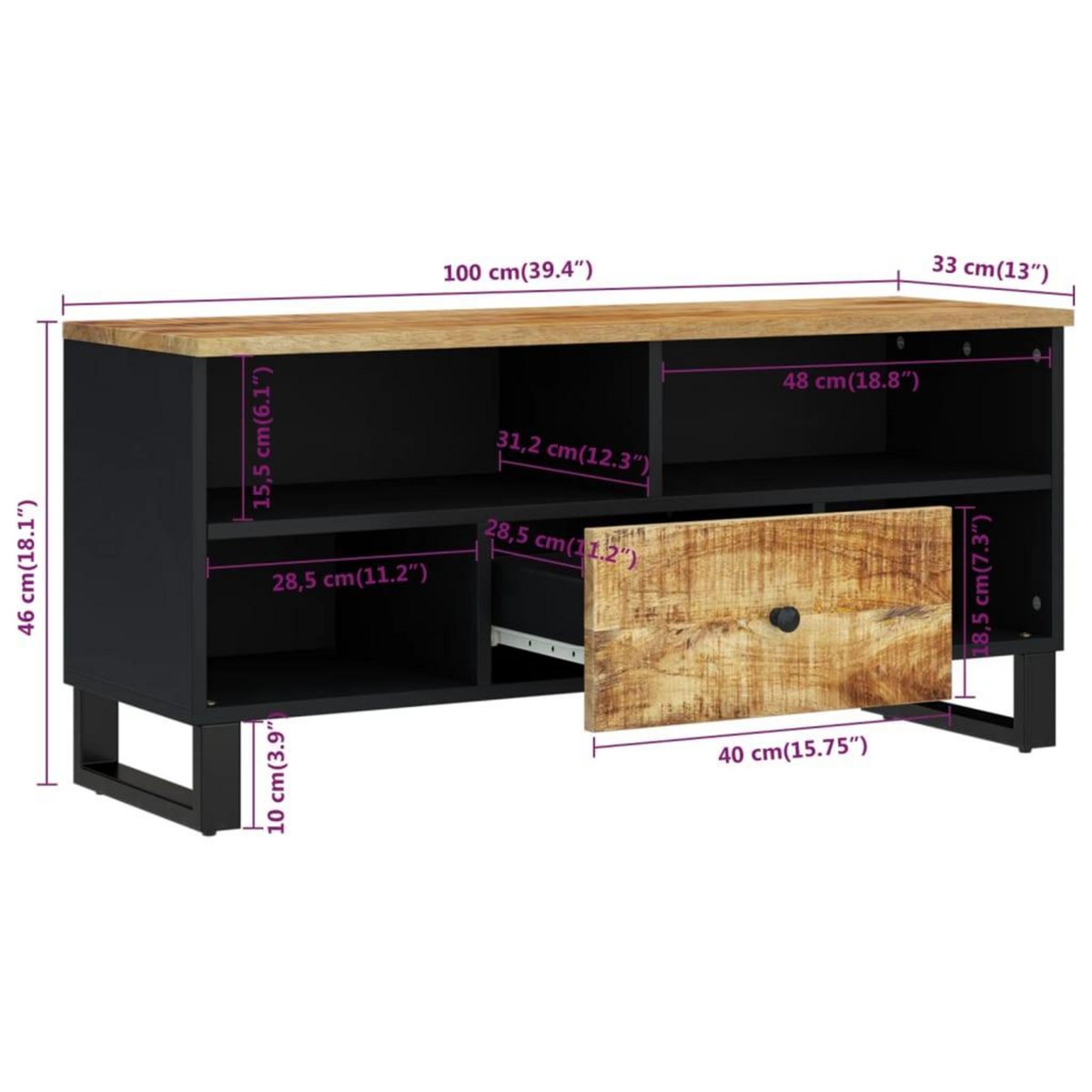 VIDAXL Meuble TV 100x33x46 cm bois de manguier et d'ingenierie