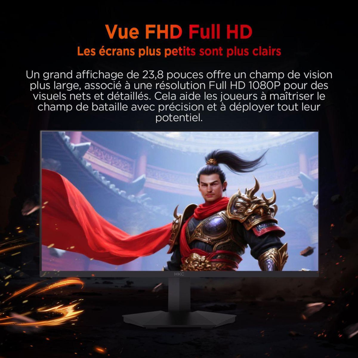 HKC Ecran PC Gamer G24H3D 24  Full HD 240Hz Fast IPS HDR 400