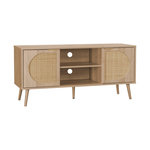 SWEEEK Meuble TV. Eva. décor bois et cannage arrondi 2 portes. 1 étagère L120 x l39 x H56.5cm