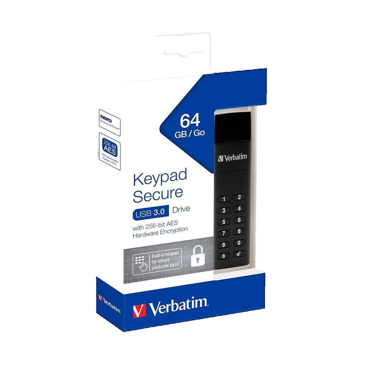 Verbatim Clé USB Verbatim Keypad Secure 64 Go avec clavier intégré et chiffrement AES-256