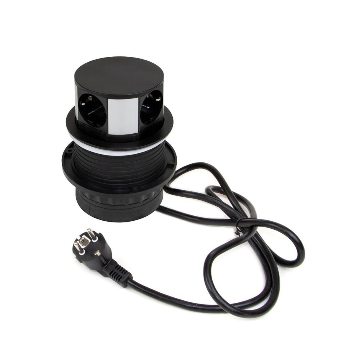 EMUCA SRL Multiconnecteur Vertikal Push diamètre 100mm -  3 prises de type Schuko -  1 USB type A -  1 USB type C -  Acier et Plastique -  Peint en noir