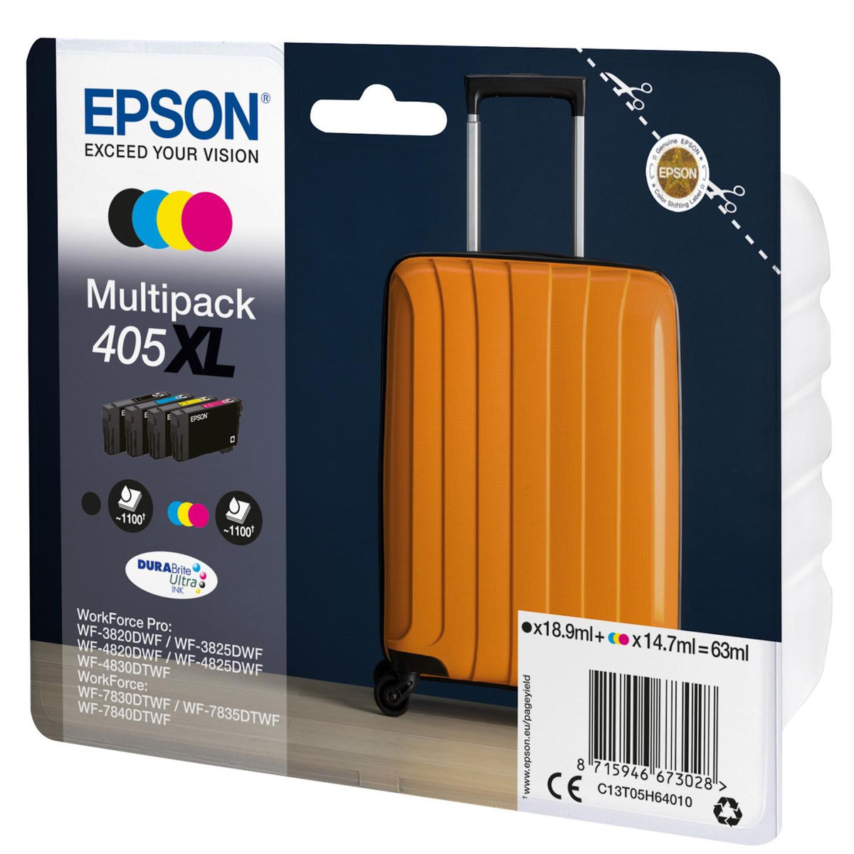 Epson Cartouche d'encre Pack Multipack 4 Originales 405 XL (Noir + 3 Couleurs) - C13T05H64010