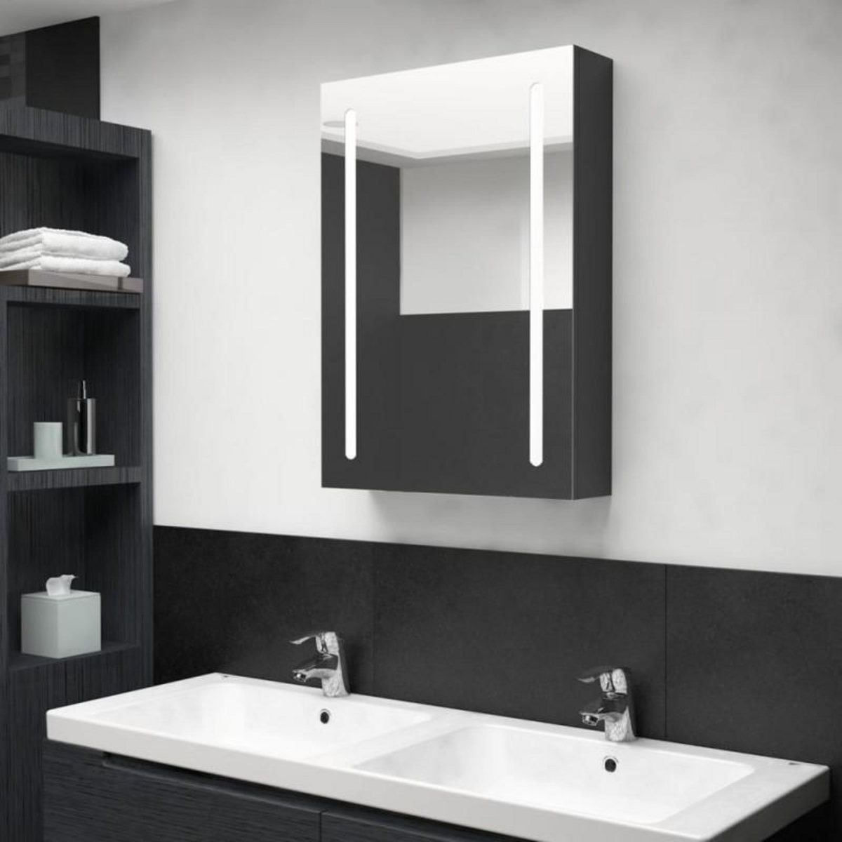 VIDAXL Armoire de salle de bain à miroir LED noir brillant 50x13x70 cm