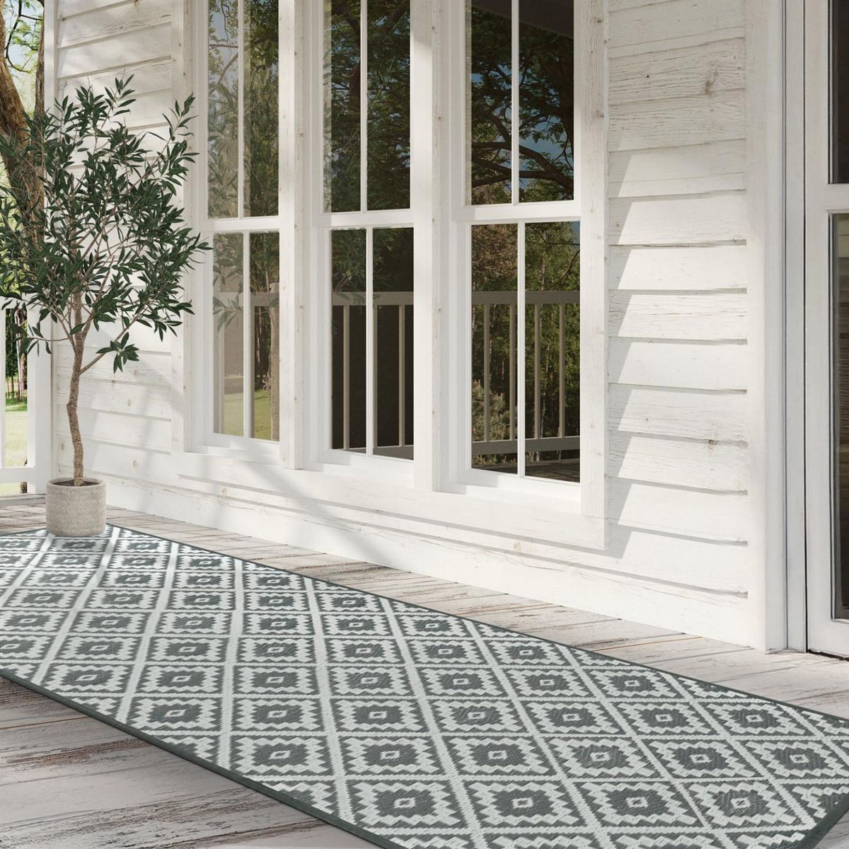 ID MARKET Tapis extérieur BAHAMAS gris 80 x 250 CM