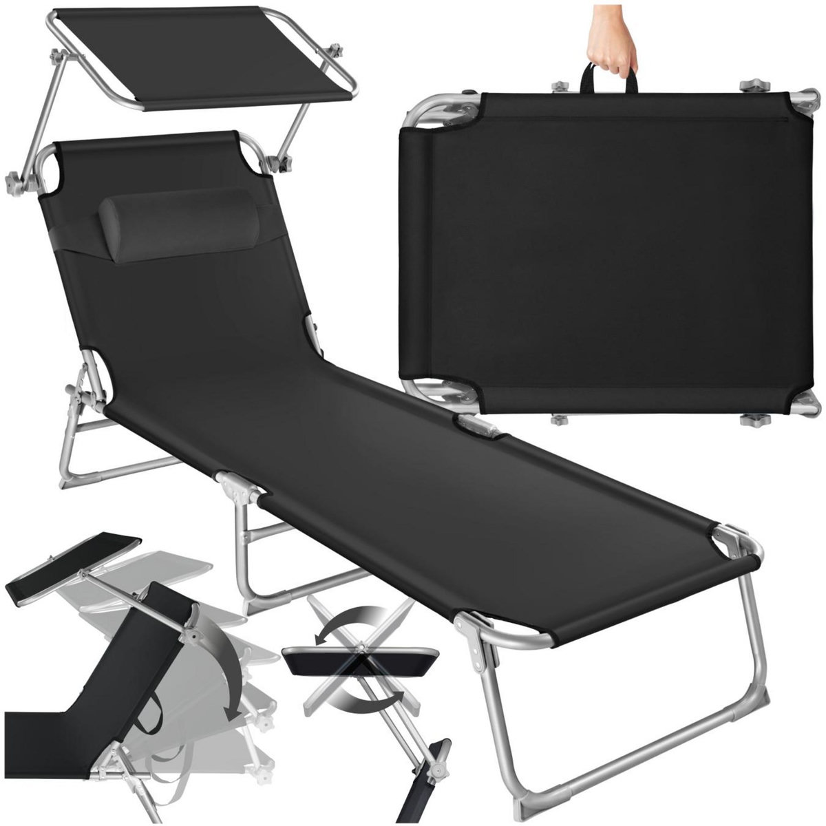 tectake Transat en acier pliable noir