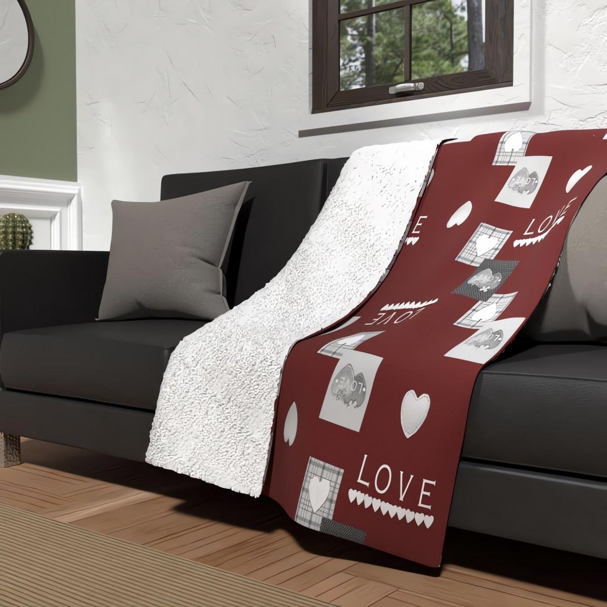 SOLEIL D'OCRE Plaid polaire microfibre doublé sherpa 120X160 cm LOVE rouge, par Soleil d'ocre