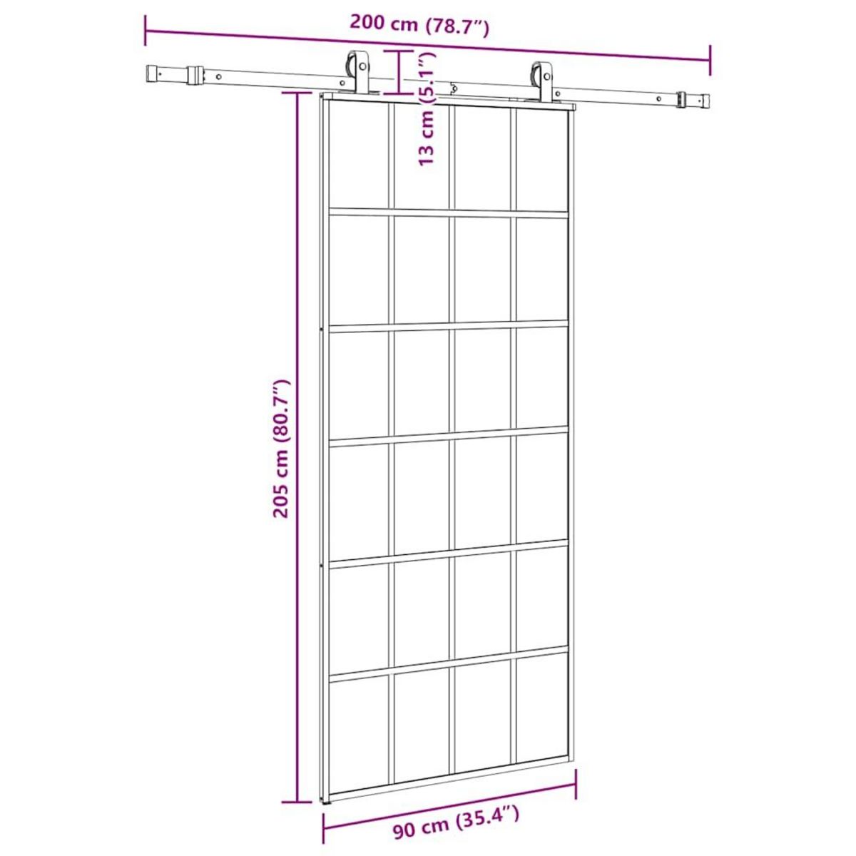 VIDAXL Porte coulissante kit de quincaillerie noir 90x205 cm verre ESG