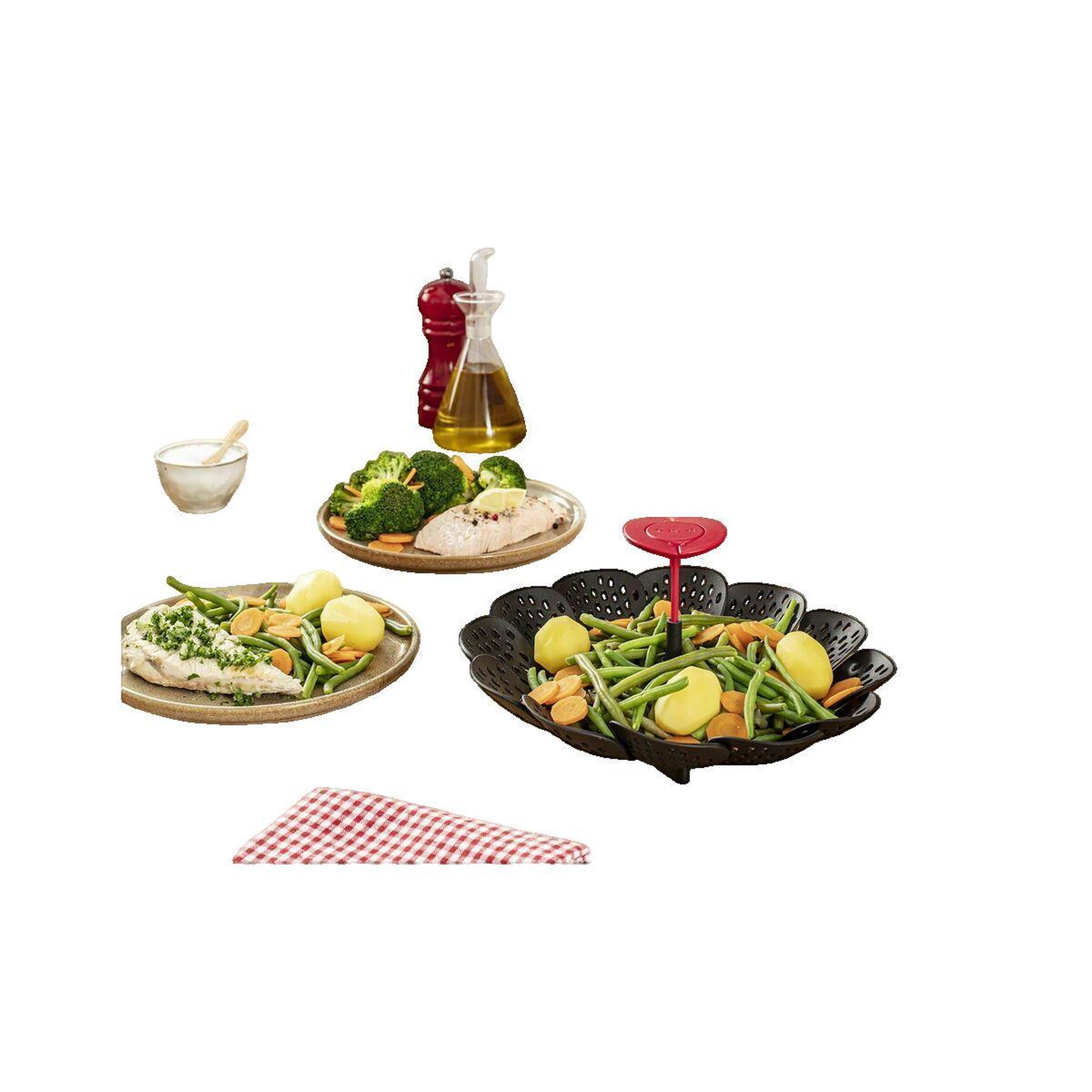 Voir la diapositive 3 : TEFAL Cesta Vaporera Tefal Pliable Noir & Rouge