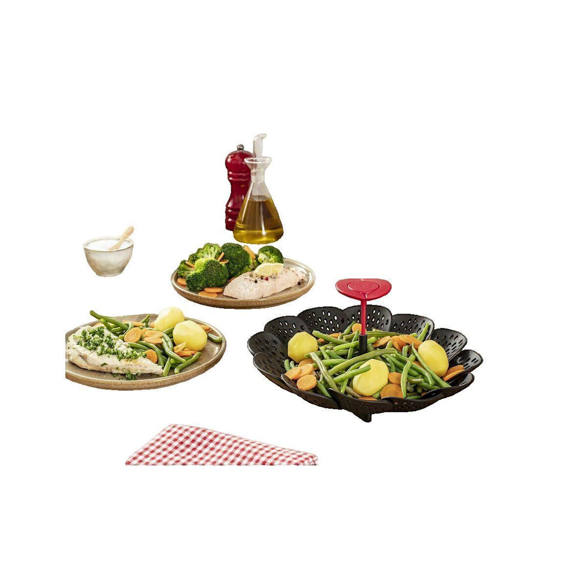 TEFAL Cesta Vaporera Tefal Pliable Noir & Rouge